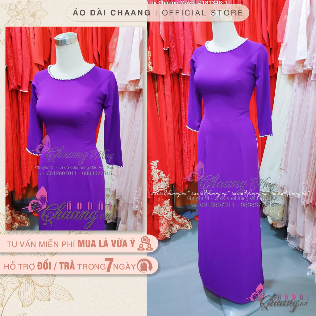 Áo Dài Tím Cổ Tròn Chaang May Sẵn Áo Dài Lụa Đẹp Huế Đính Đá Ngọc Tay Lỡ -  Chaang.Vn - Áo Dài Đẹp May Sẵn