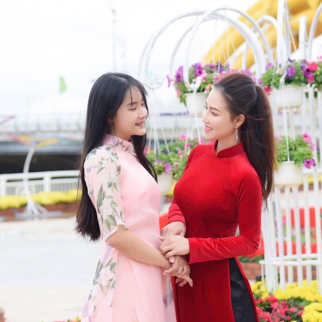Áo dài nhung đỏ Chaang may sẵn vải áo dài truyền thống co giãn dễ mặc dự tiệc lễ tết đẹp