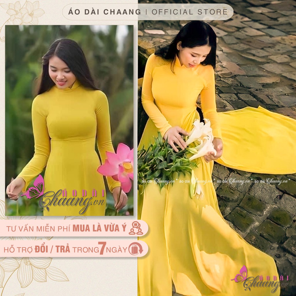 Áo dài 4 tà truyền thống CHAANG May sẵn áo dài màu vàng cúc xinh tươi, vải đẹp