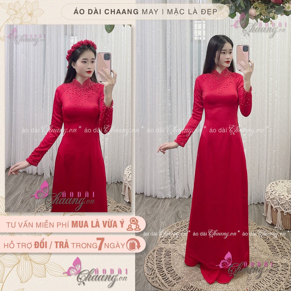 Áo dài đính đá cườm Chaang May thiết kế áo dài xinh tủa hạt ngọc cô dâu dự tiệc ăn hỏi lễ tết đẹp