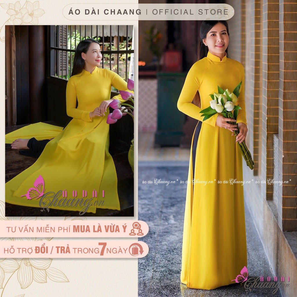 Áo dài 4 tà truyền thống CHAANG May sẵn áo dài màu vàng cúc xinh tươi, vải đẹp