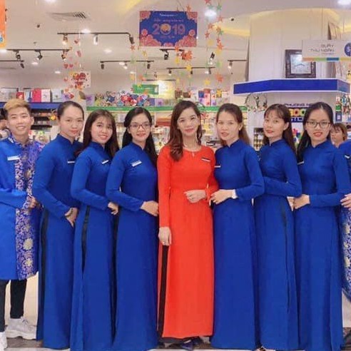 Áo dài xanh coban Chaang May sẵn áo dài truyền thống vải lụa đẹp