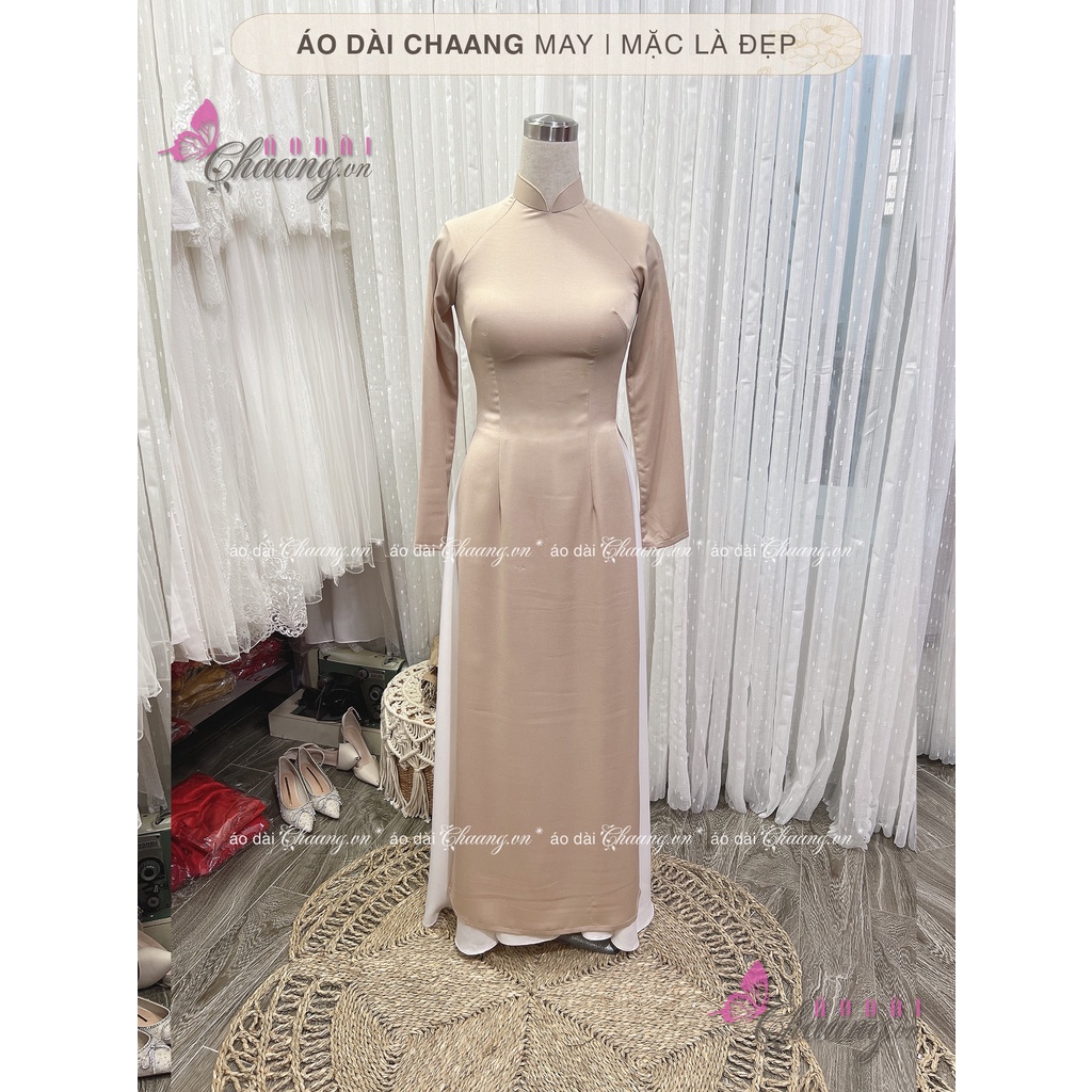 Áo Dài Nuda Da Be Truyền Thống May Sẵn Lụa Tây Thi Co Giãn 4 Chiều Đẹp C-AD1422