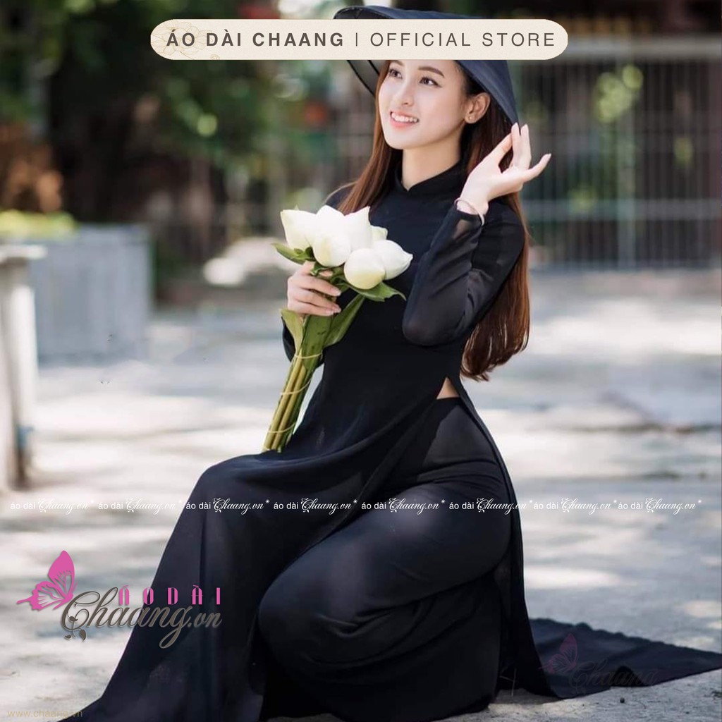 Áo dài đen truyền thống CHAANG May sẵn áo dài lụa, áo dài đẹp sang trang trọng