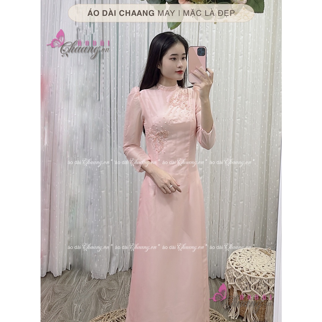 Áo Dài Cách Tân Nữ Thanh Thanh CHAANG May Thiết Kế 4 Tà Đính Hạt Ngọc Họa Tiết Thủ Công