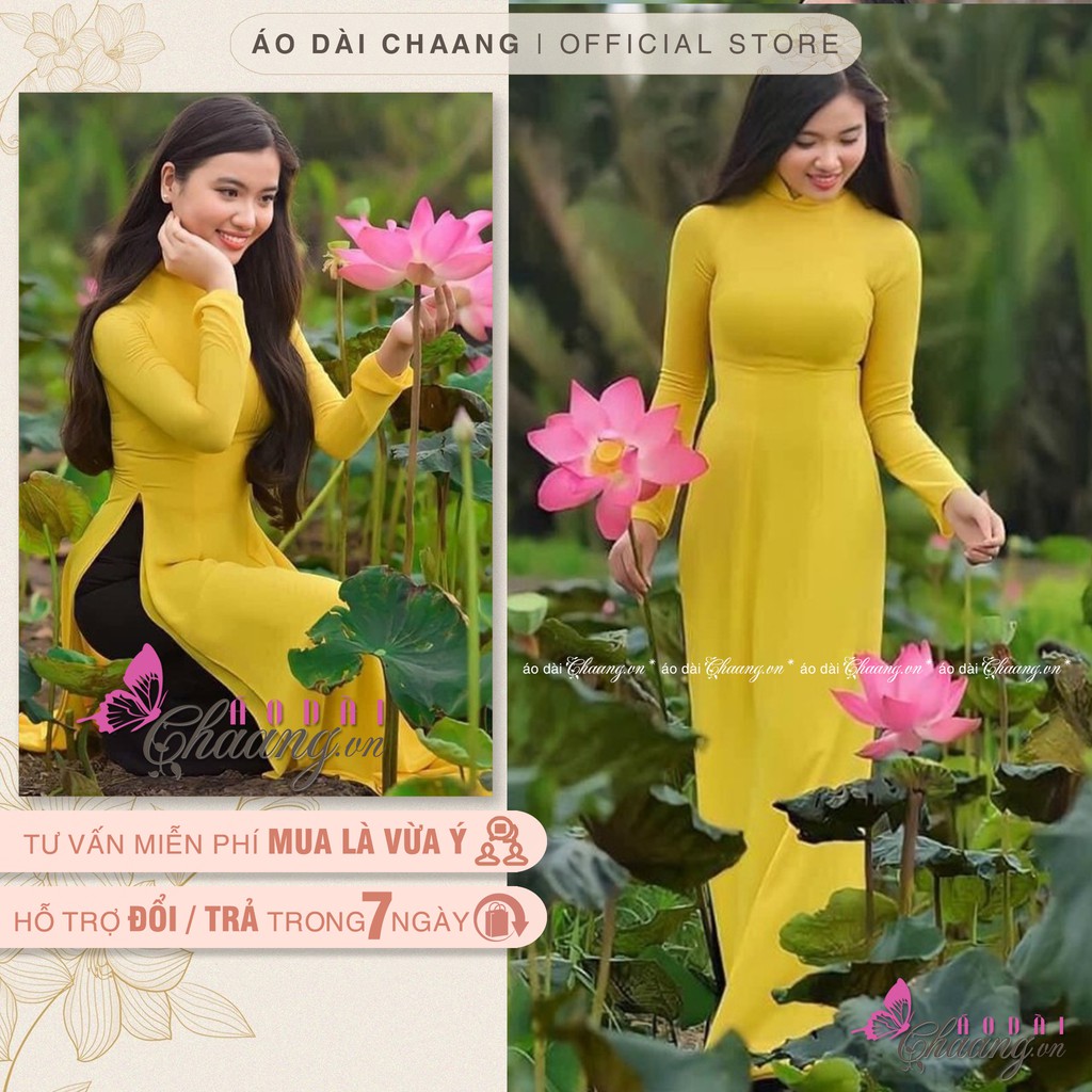 Áo dài 4 tà truyền thống CHAANG May sẵn áo dài màu vàng cúc xinh tươi, vải đẹp
