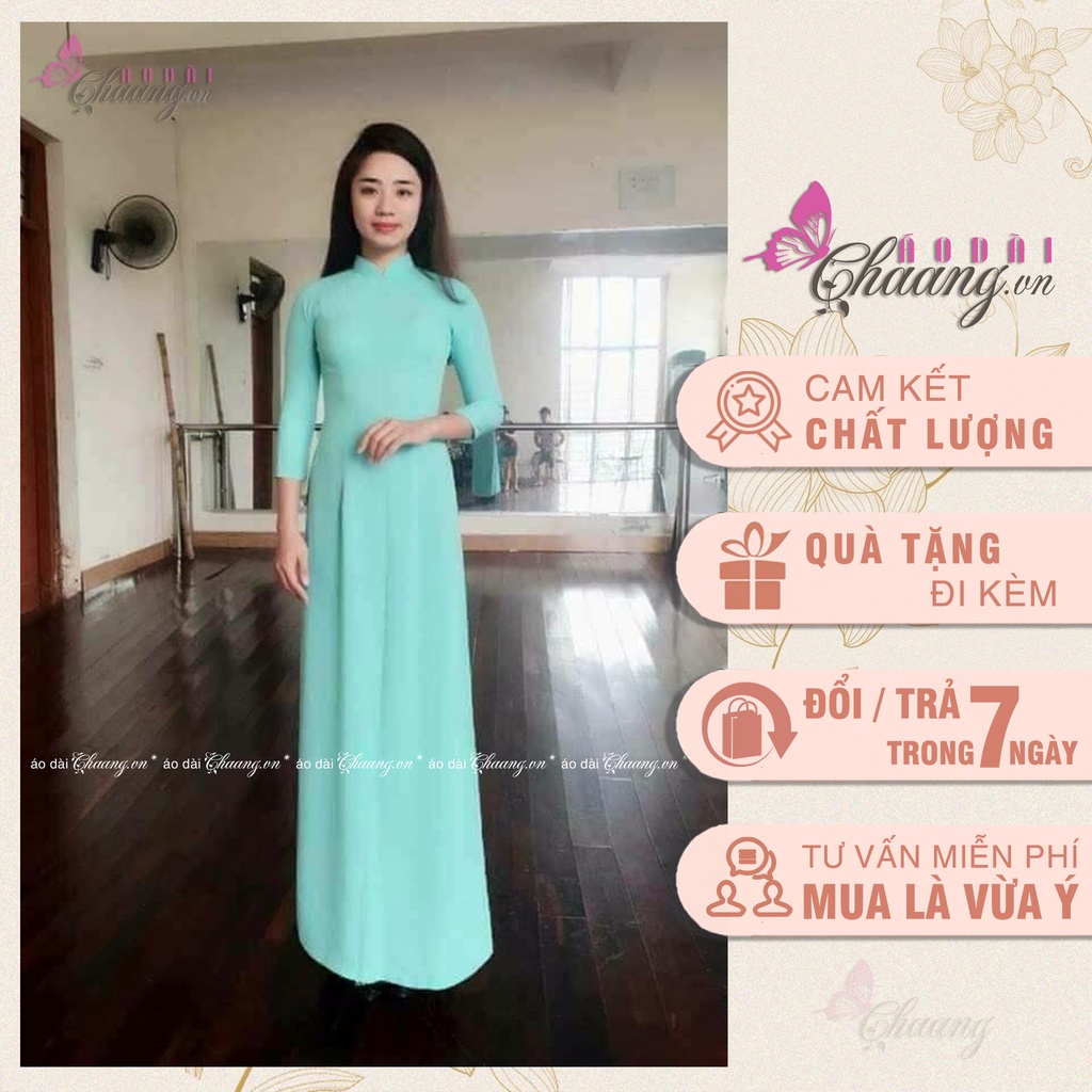 Áo dài xanh ngọc Chaang may sẵn áo dài lụa tằm truyền thống cổ vuông tay lỡ dự tiệc lễ tết đẹp