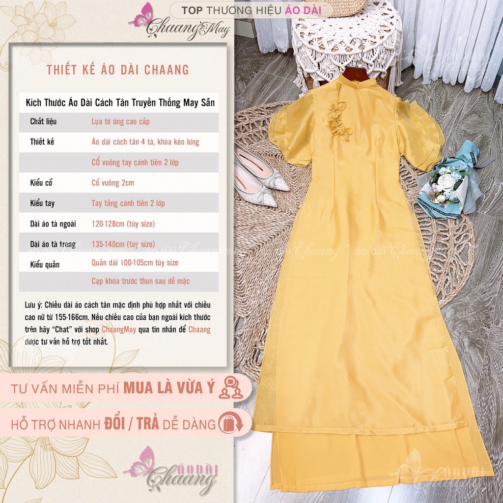 Áo Dài Cách Tân Nữ Hoa Xếp Nhẹ Thủ Công Chaang May Thiết Kế Sẵn Lụa Tơ Tay Cánh Tiên Dự Tiệc Lễ Tết Xinh Đẹp