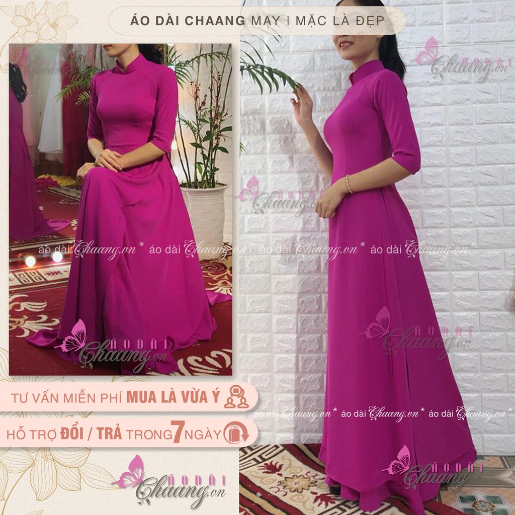 Áo dài truyền thống màu hồng hoa 10h Chaang may sẵn lụa my cao cấp cổ sen tay dài dự tiệc lễ tết đẹp ADC056