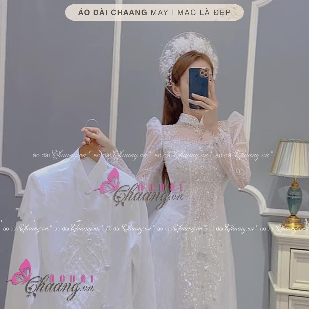Khăn vành cài tóc cô dâu đội đầu kết hợp cùng phụ kiện áo dài đẹp