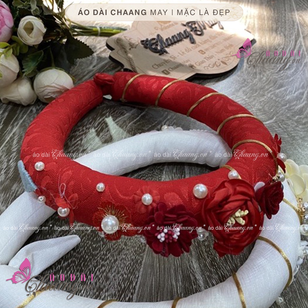 Mấn đội đầu áo dài cao cấp Chaang may thiết kế cài tóc cô dâu thêu đính hoa pha lê  phụ kiện áo dài đẹp