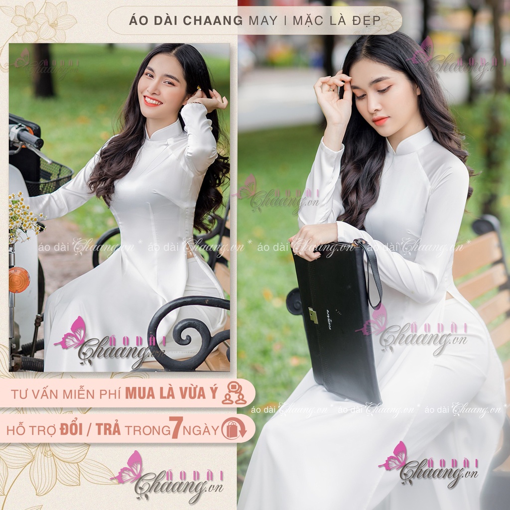 Áo dài trắng nữ sinh Chaang May sẵn lụa tây thi 2 tà dày dặn cho học sinh