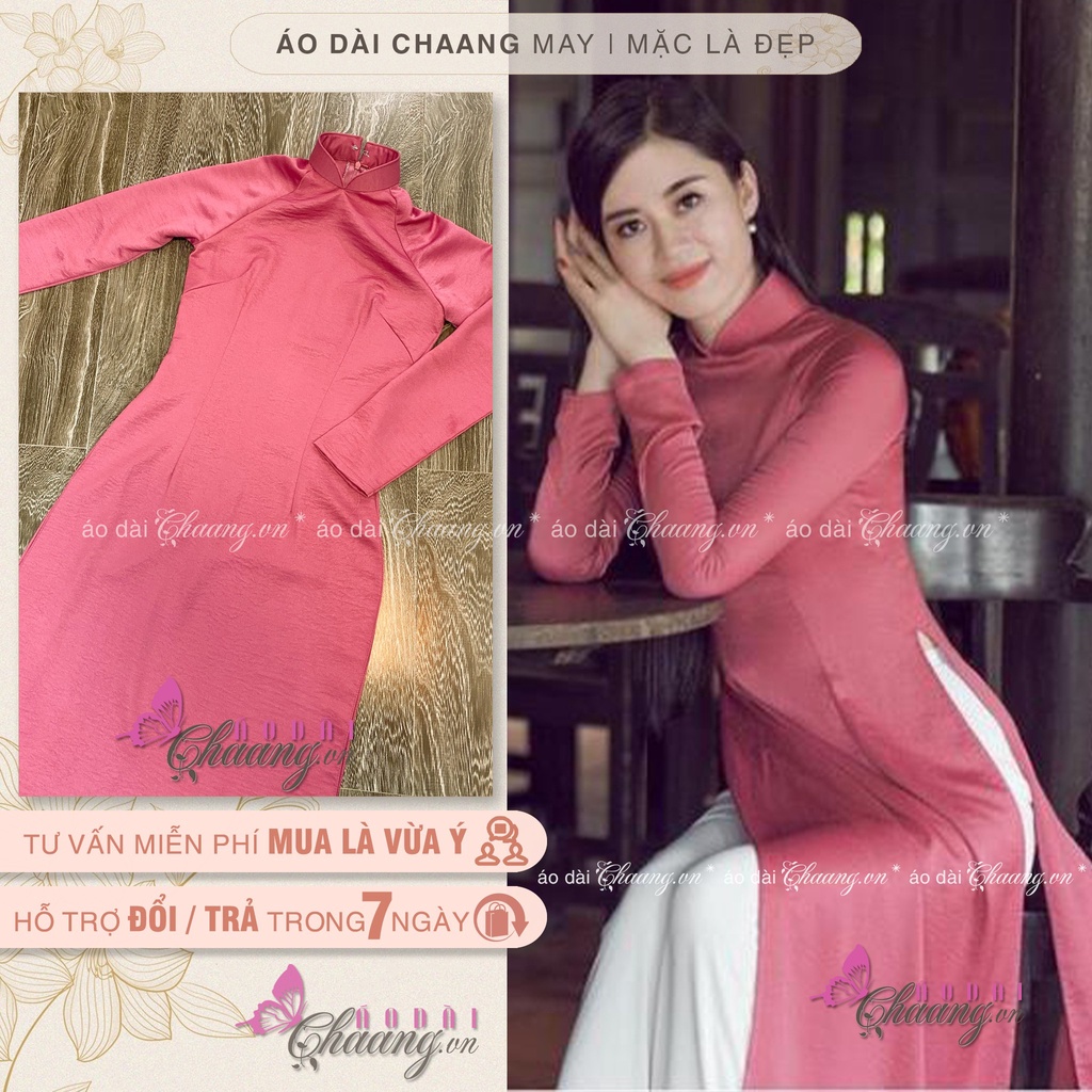Áo dài lụa Tây Thi hồng đỗ CHAANG May dáng áo dài lụa truyền thống mặc dự tiệc lễ tết đẹp