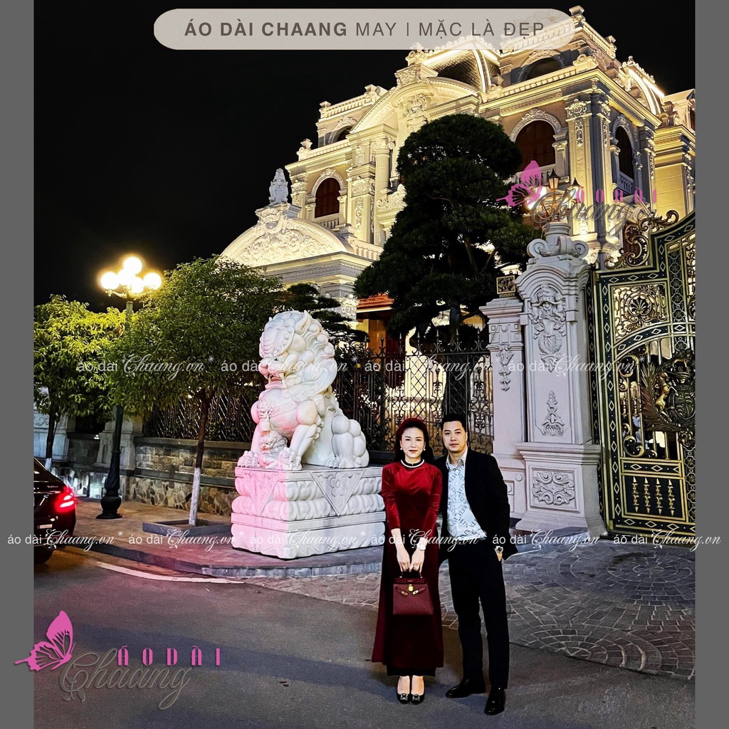 Áo Dài Nhung Truyền Thống Cổ Vuông Phong Cách Xưa Cổ Điển Mặc Dự Tiệc Lễ Tết Đẹp Sang Trọng