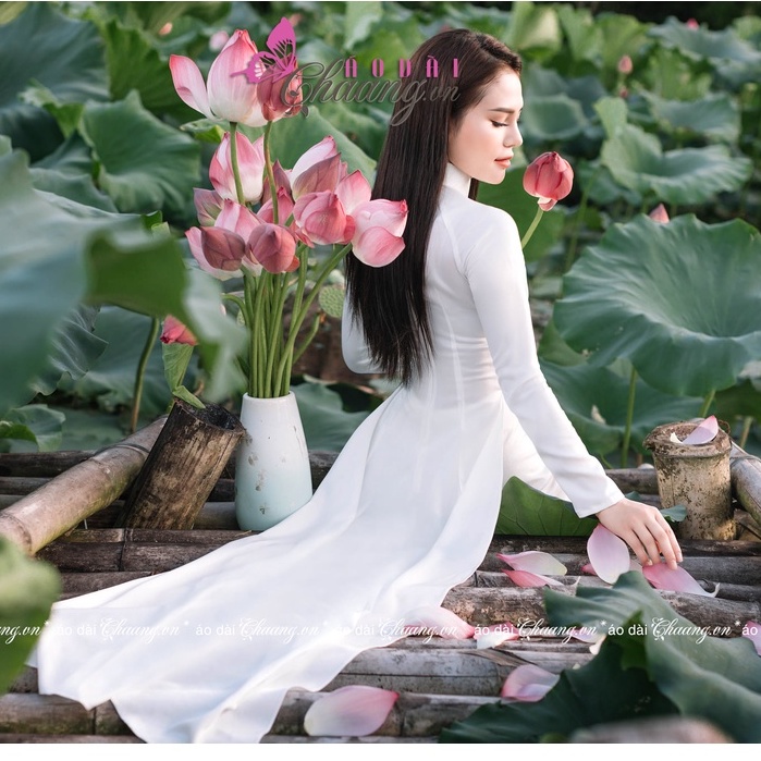 Áo dài 4 tà truyền thống CHAANG May sẵn áo dài trắng, cổ cao 5cm tay dài đẹp