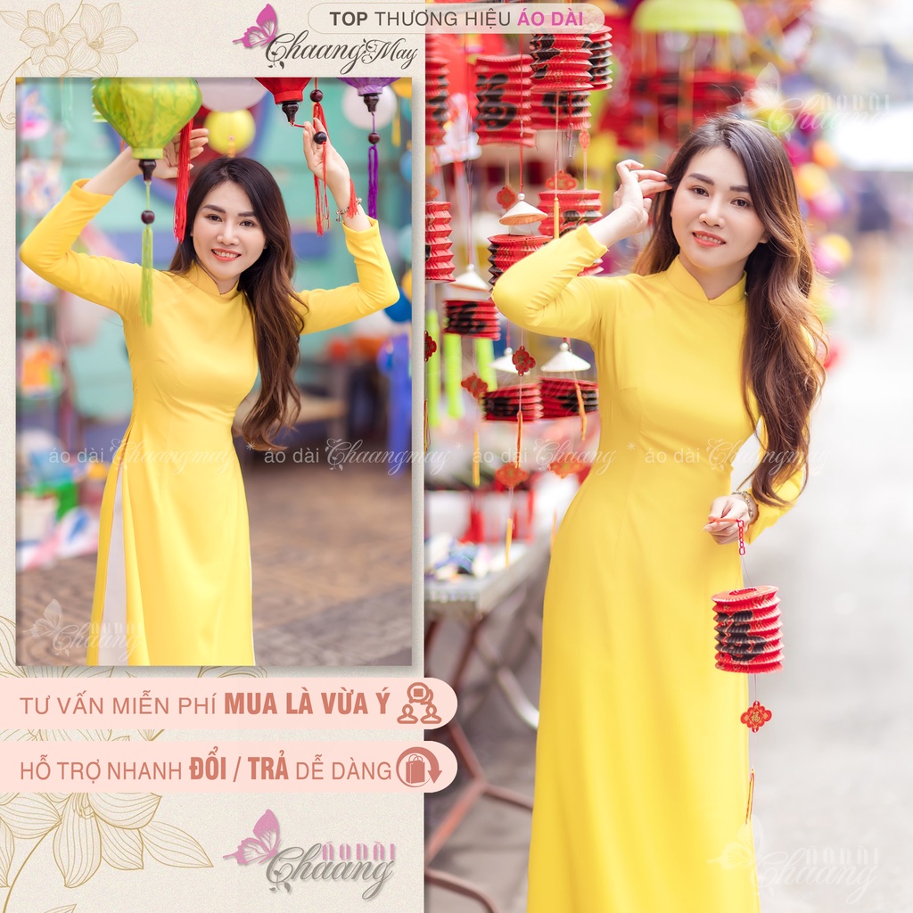 Áo dài màu vàng truyền thống may sẵn áo dài lụa màu cúc xinh đẹp