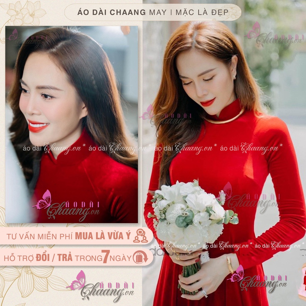 Áo Dài Cô Dâu Cưới Ăn Hỏi Chất Nhung Pháp Cao Cấp Co Giãn 4 Chiều Đẹp