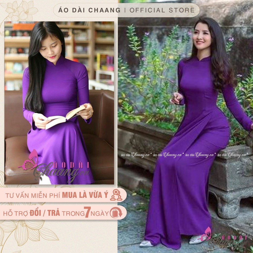 Áo dài tím huế CHAANG May sẵn Dáng áo truyền thống cổ cao trang trọng lịch sự