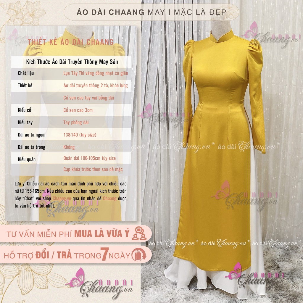 Áo dài lụa tay phồng CHAANG May sẵn áo dài thiết kế tay bồng đẹp, sang trọng