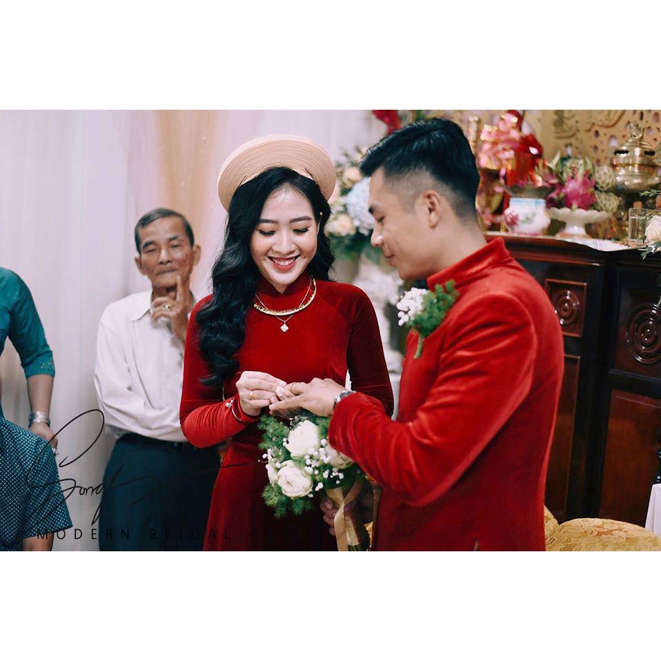 Áo dài cưới cô dâu Chaang May sẵn áo dài truyền thống vải nhung cao cấp mặc ăn hỏi dự tiệc lễ tết