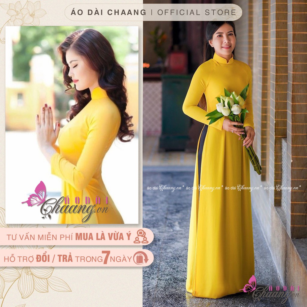 Áo dài 4 tà truyền thống CHAANG May sẵn áo dài màu vàng cúc xinh tươi, vải đẹp