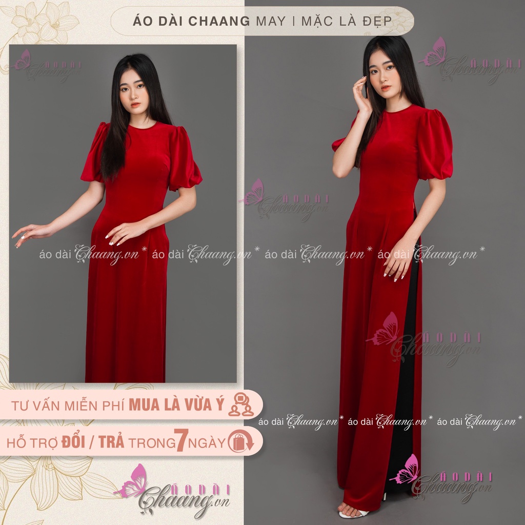 Áo Dài Nhung Cách Tân Nữ May Sẵn Tay Bèo Thun Bồng Sang Trọng Mặc Dự Tiệc Lễ Tết Đẹp