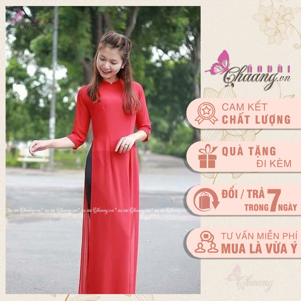 Áo Dài Đỏ Đô Đẹp Truyền Thống May Sẵn Cổ Vuông Vải Lụa Tằm Mỹ Cao Cấp DD021