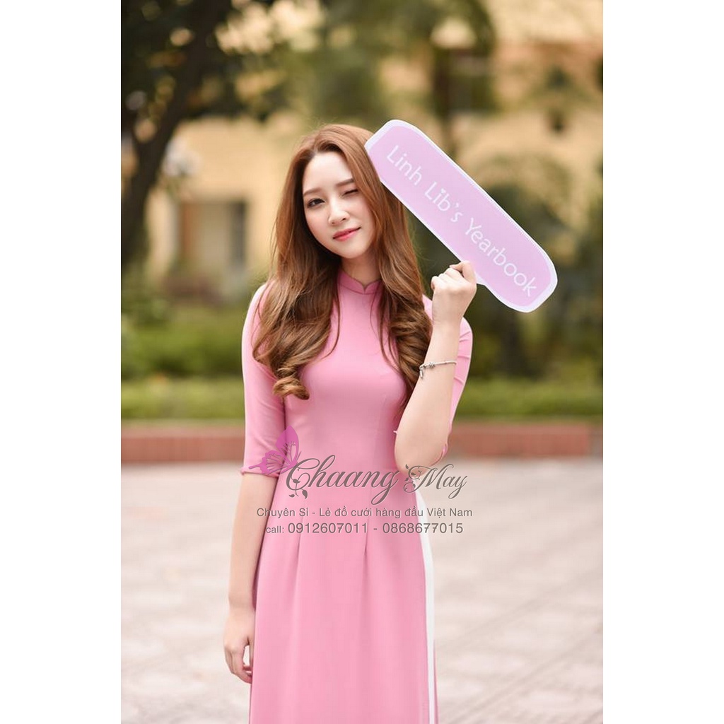 Áo Dài Màu Hồng Đỗ May Sẵn Cổ Vuông Tay Lỡ Vải Lụa Đẹp Co Giãn Tốt Dễ Mặc