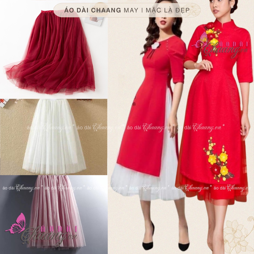 Chân váy lưới cách tân nữ CHAANG May sẵn váy mặc áo dài 3 lớp TUHU xòe đẹp