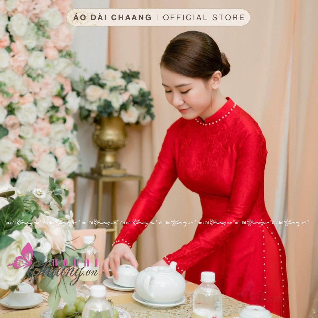 Bộ áo dài cưới cô dâu truyền thống Chaang May sẵn vải gấm dự tiệc cưới hỏi lễ tết đep