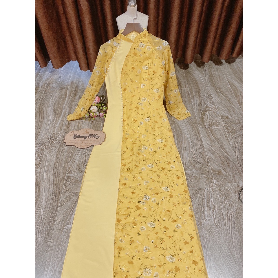 Áo dài hoa nhí hạt ngọc 💝CHAANG💝 Dáng áo truyền thống kiểu áo tà lệch