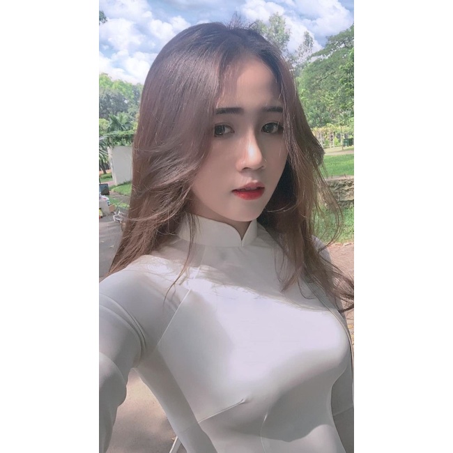 Áo dài trắng Học Sinh đi học truyền thống may sẵn chụp hình kỷ yếu Lụa Habutai giá rẻ đẹp