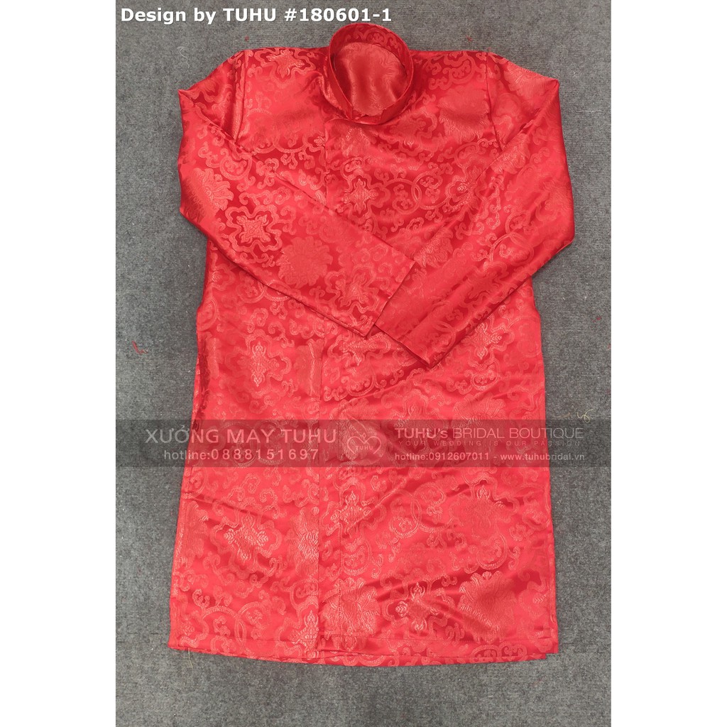 Áo dài cách tân nam đỏ Chaang May sẵn vải phom vestton truyền thống dày dặn dự tiệc cưới lễ tết đẹp ADC146