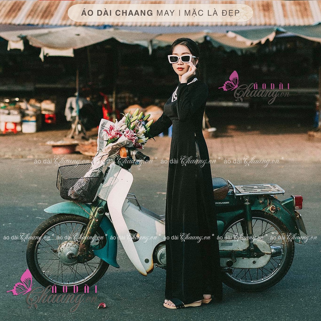 Áo dài đen truyền thống CHAANG May sẵn áo dài lụa, áo dài đẹp sang trang trọng