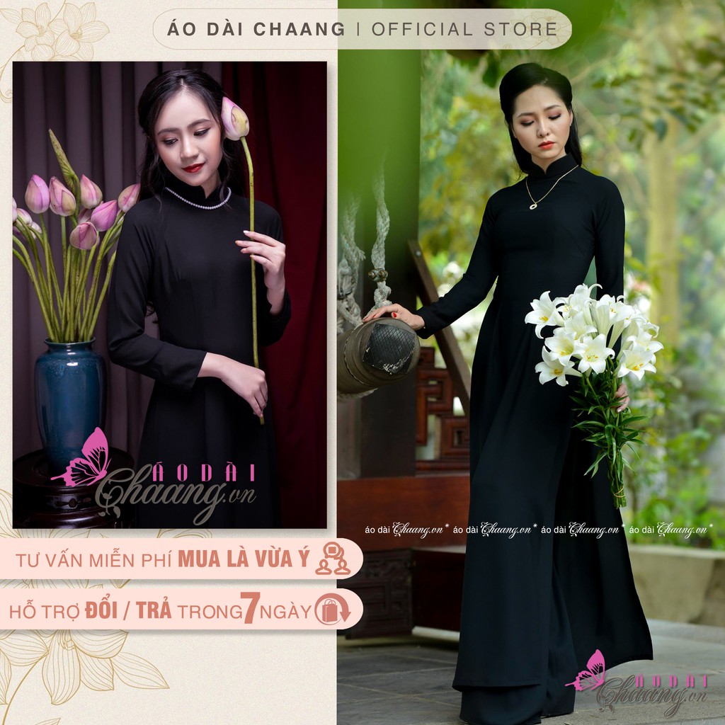 Áo Dài Đen Truyền Thống May Sẵn Vải Lụa Đẹp Phù Hợp Dự Lễ Tết