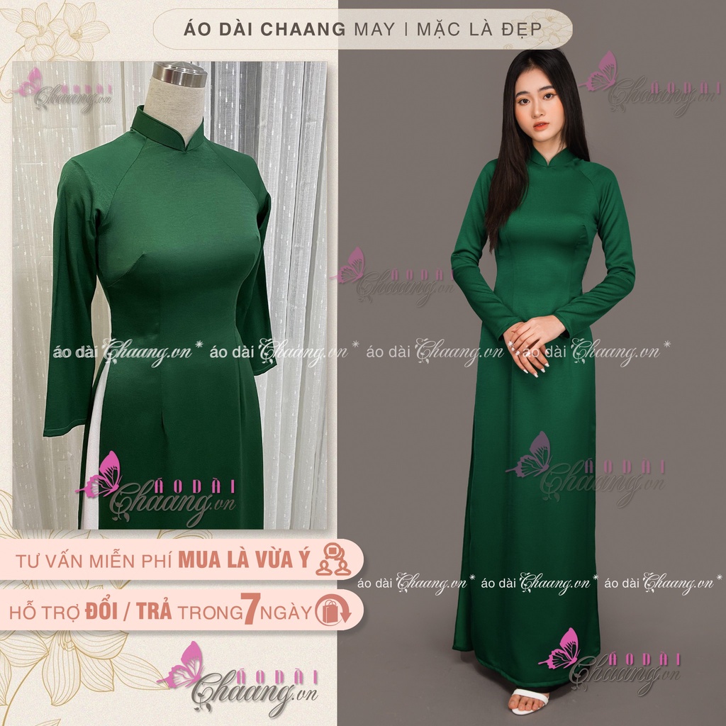 Áo dài xanh rêu CHAANG dáng áo dài lụa truyền thống vải tây thi mềm co giãn tốt