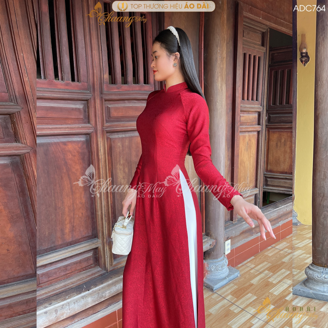 Áo dài gấm hoa gió đỏ đô truyền thống Chaang may sẵn áo dài cưới cô dâu cao cấp dự tiệc sự kiện lễ tết đẹp ADC764