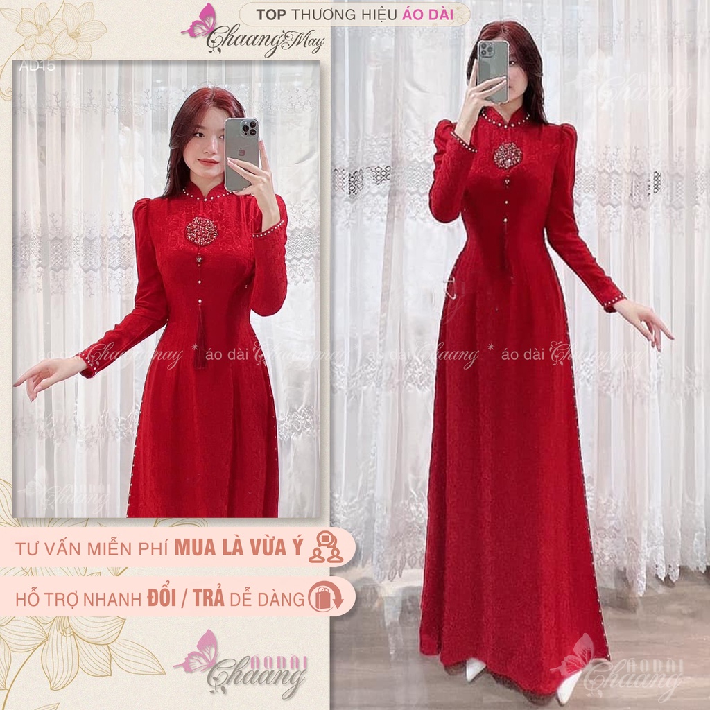 Áo dài cưới cô dâu chữ Hỷ tay vai bồng CHAANG May thiết kế Lụa Tơ Tằm đính ngọc cao cấp dự tiệc lễ tết đẹp