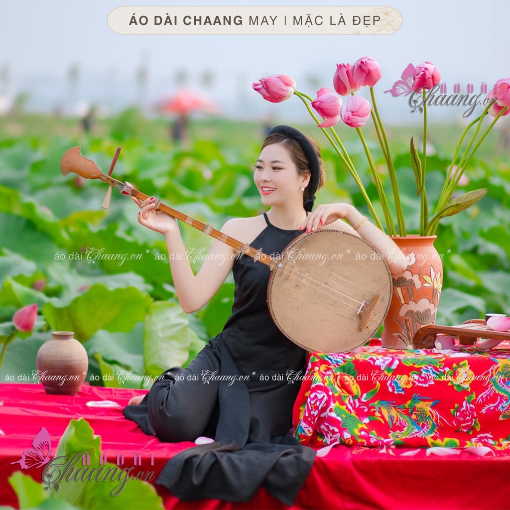 Áo dài chụp sen đẹp CHAANG may sẵn kiểu áo yếm dáng dài 2 dây hở vai lụa Mỹ đẹp ADC203