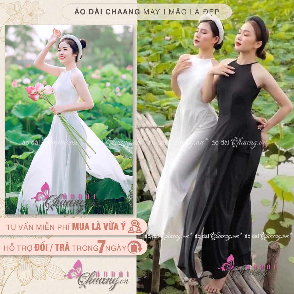 Áo dài chụp sen đẹp CHAANG may sẵn kiểu áo yếm dáng dài 2 dây hở vai lụa Mỹ đẹp ADC203