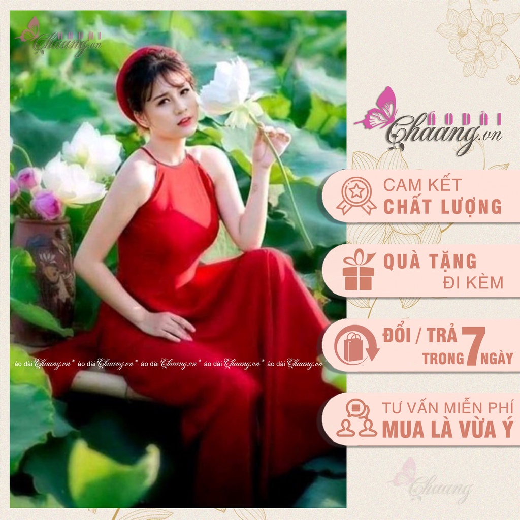 Áo yếm chụp sen dáng dài truyền thống CHAANG may sẵn 2 dây hở vai vải lụa trắng đỏ đen đẹp ADC202
