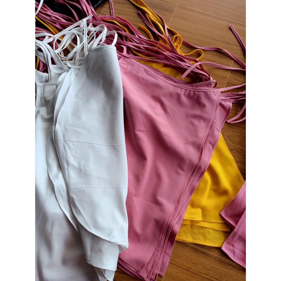 Áo yếm mảnh nâu đỏ đen trắng CHAANG may sẵn kết hợp cùng váy đụp ngắn chụp sen đẹp ADC212