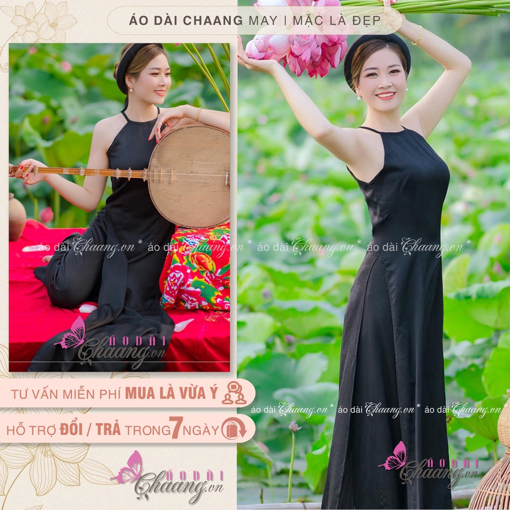 Áo dài chụp sen đẹp CHAANG may sẵn kiểu áo yếm dáng dài 2 dây hở vai lụa Mỹ đẹp ADC203