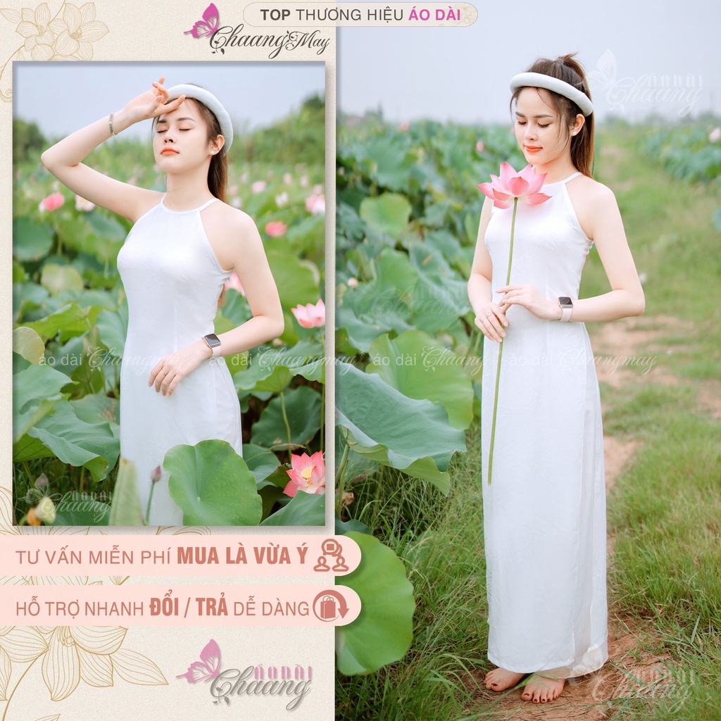 Áo dài chụp sen đẹp CHAANG may sẵn kiểu áo yếm dáng dài 2 dây hở vai lụa Mỹ đẹp ADC203