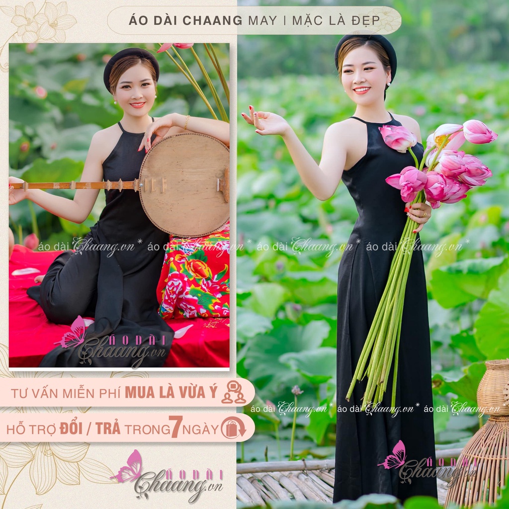 Áo dài chụp sen đẹp CHAANG may sẵn kiểu áo yếm dáng dài 2 dây hở vai lụa Mỹ đẹp ADC203