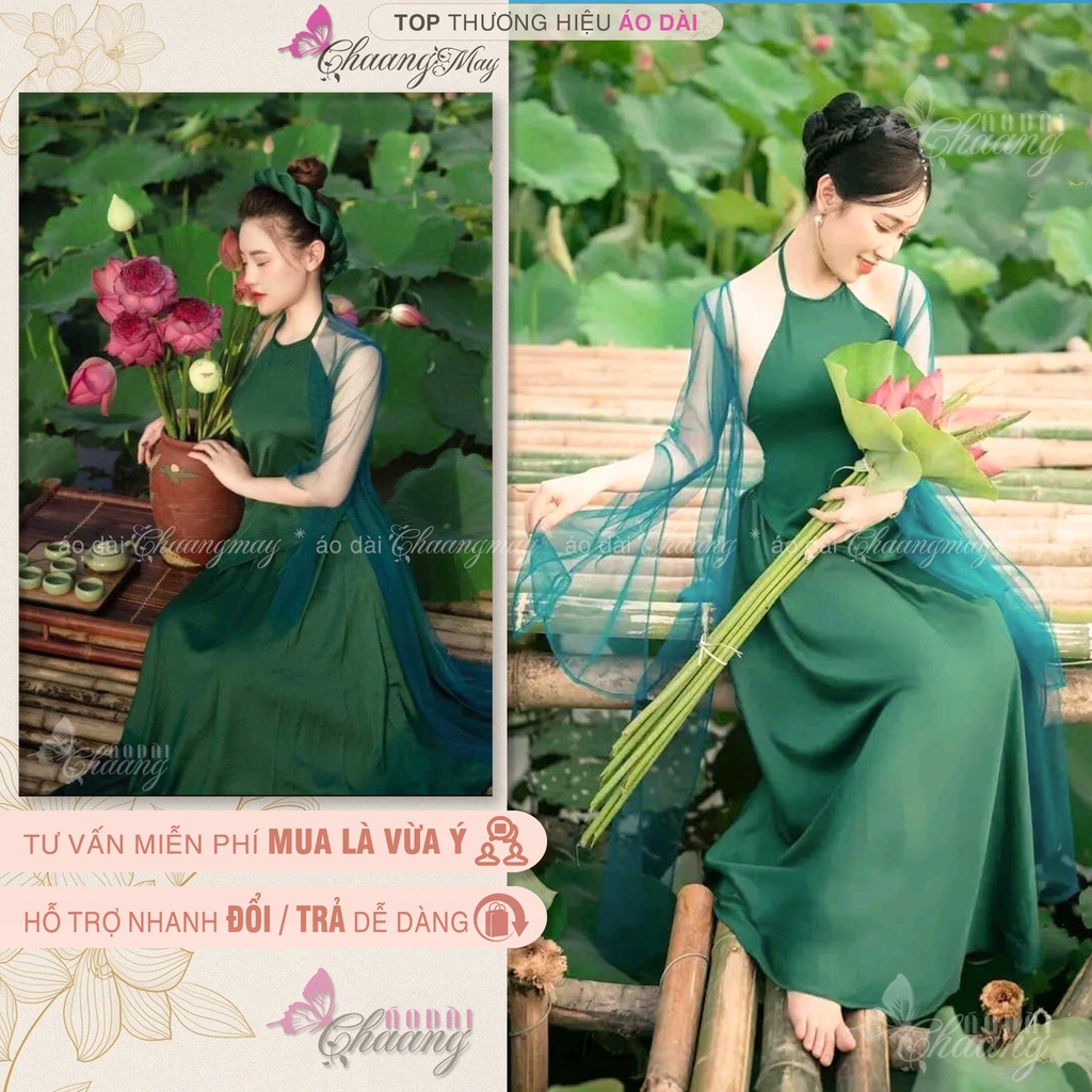 Áo Yếm Chụp Sen Truyền Thống May Sẵn Yếm Mảnh Lụa Đẹp Màu Xanh Rêu ADC202