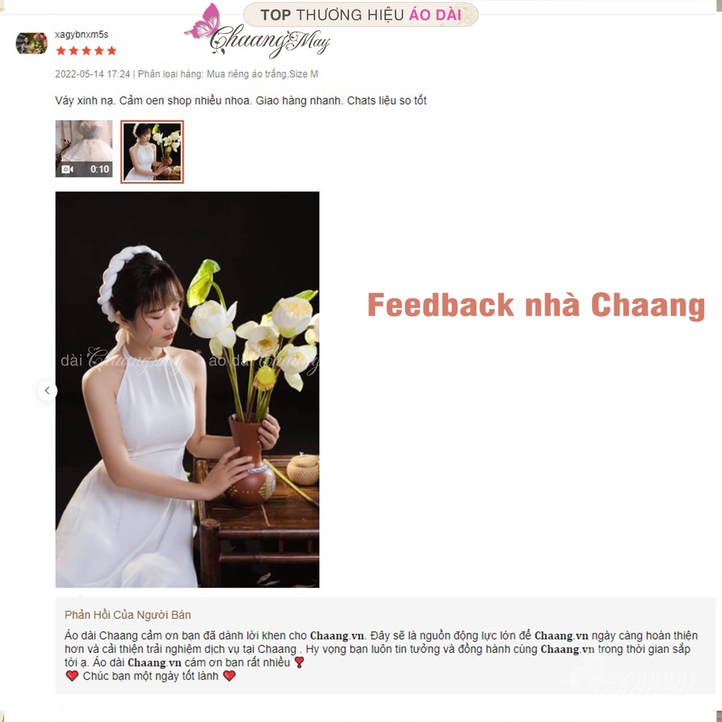 Áo dài yếm đụp chụp sen truyền thống CHAANG may sẵn 2 dây khoét hở lưng vải lụa trắng đỏ đen đẹp ADC201