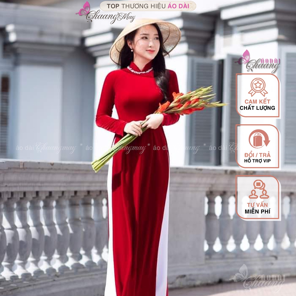 Áo dài Nhung đỏ cổ ngọc truyền thống Chaang may sẵn cô dâu cưới dự tiệc lễ tết đẹp sang trọng ADC520