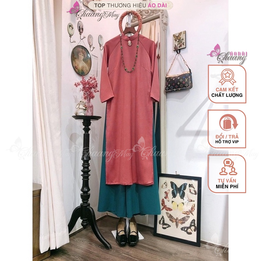 Áo dài cách tân nữ hồng đỗ dáng xuông Tết xưa CHAANG may sẵn lụa suông bầu chụp hình dự tiệc đẹp ADC726