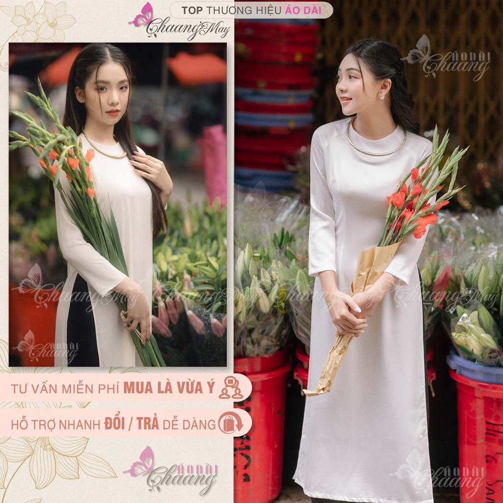 Áo dài Trắng cách tân nữ dáng suông xưa Chaang may sẵn lụa xuông bầu dự tiệc lễ tết đẹp ADC718